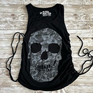 Black Matter Black Tank Top with Gray Floral Skull